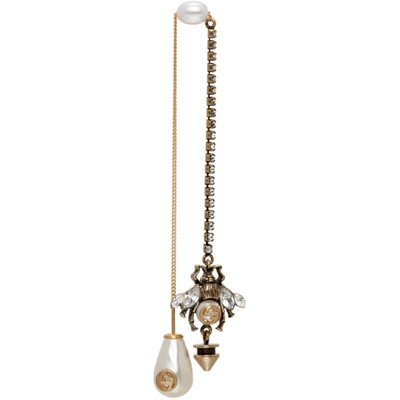 Shop Gucci Gold Pearl Bee Single Earring In 8516 Gold