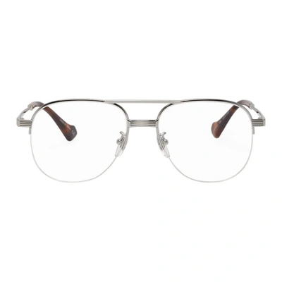 Shop Gucci Silver Half-rim Double Bridge Glasses In 004 Silver