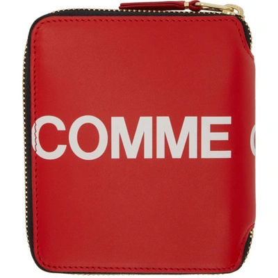 Shop Comme Des Garçons Red Huge Logo Zip Around Wallet In 2 Red