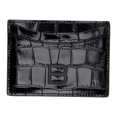 Shop Balenciaga Black Croc Hourglass Card Holder In 1000 Black