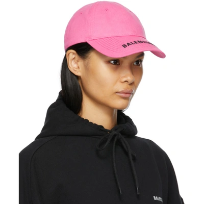 Shop Balenciaga Pink Visor Logo Cap In 5960 Pk/blk