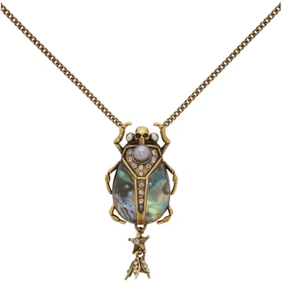 Shop Alexander Mcqueen Gold Beetle Necklace In 8695 0448