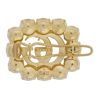 Shop Gucci Gold Pearl Double G Hair Slide In 8490 Gold