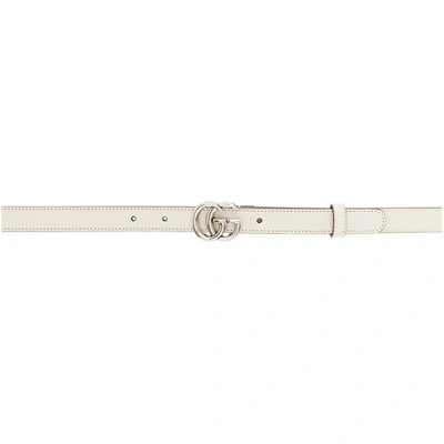 Shop Gucci White Thin Gg Marmont Belt In 9022 Mystic White