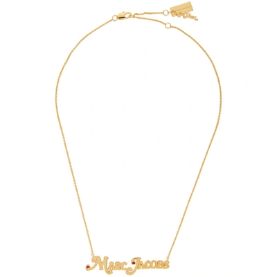 Shop Marc Jacobs Gold New York Magazine Edition 'the Small Mj Nameplate' Necklace In 725 Goldred