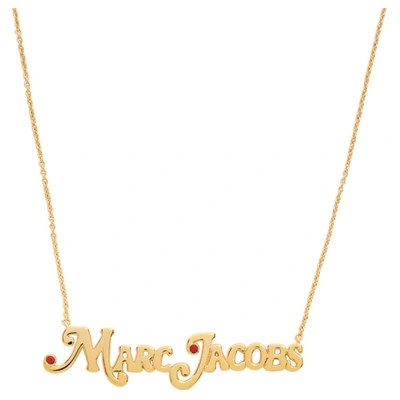 Shop Marc Jacobs Gold New York Magazine Edition 'the Small Mj Nameplate' Necklace In 725 Goldred