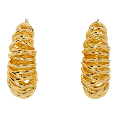 Shop Bottega Veneta Gold Coil Hoop Earrings In 8120 Gold