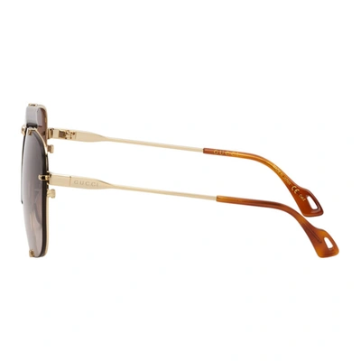 Shop Gucci Gold & Brown Bold Bridge Aviator Sunglasses In 002 Gold