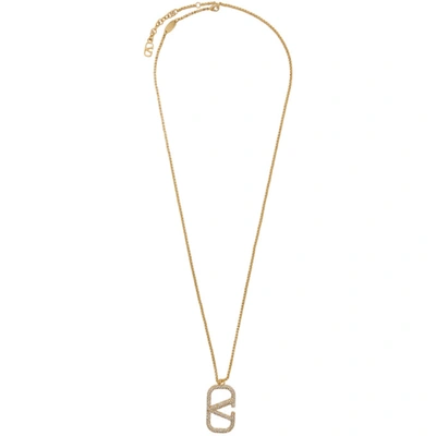 Shop Valentino Gold  Garavani Chain Vlogo Necklace In Mh5 Gl18/cr