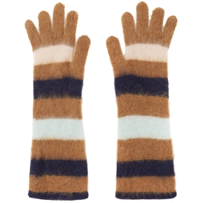 Shop Lanvin Brown Striped Gloves In S8 Wood