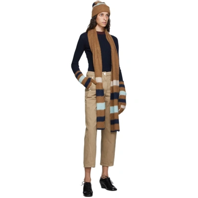 Shop Lanvin Brown Striped Gloves In S8 Wood