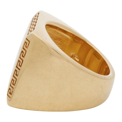 Shop Versace Gold Address Plate Square Ring In Kot Gold