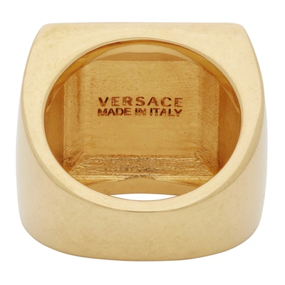 Shop Versace Gold Address Plate Square Ring In Kot Gold