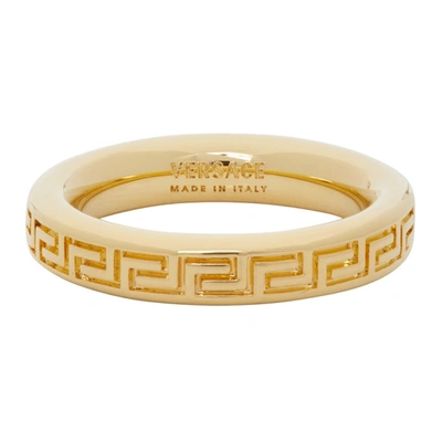 Shop Versace Gold Thin Engraved Greek Key Ring In D00o Gold