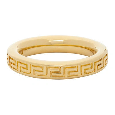 Shop Versace Gold Thin Engraved Greek Key Ring In D00o Gold