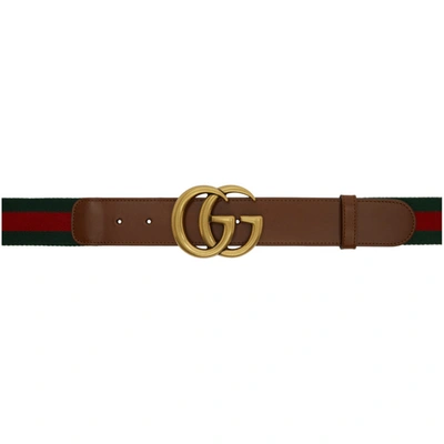 Shop Gucci Green & Red Web Gg Belt In 8623 Brown
