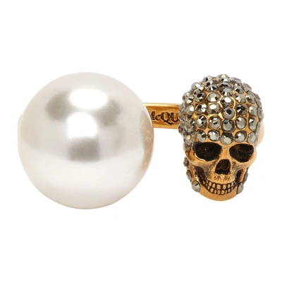 Shop Alexander Mcqueen Gold Pearl & Skull Ring In 4039 Mix