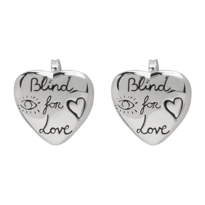 Shop Gucci Silver 'blind For Love' Heart Stud Earrings