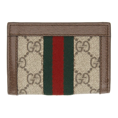 Shop Gucci Brown & Beige Gg Ophidia Flap Wallet In 8745 Brown/beige