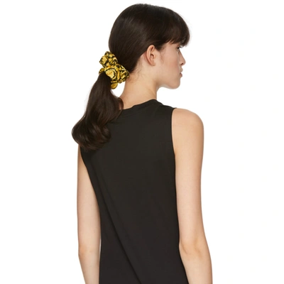 Shop Versace Black & Gold Barocco Scrunchie In A7900 Bk