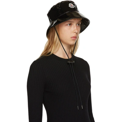 Shop Moncler Black Shiny Logo Bucket Hat In 999 Black