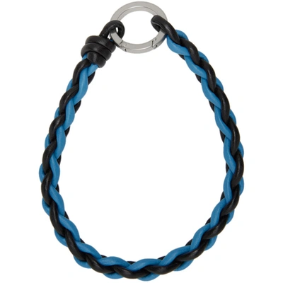 Shop Bottega Veneta Black & Blue Woven Leather Keychain In 4619 Swimm