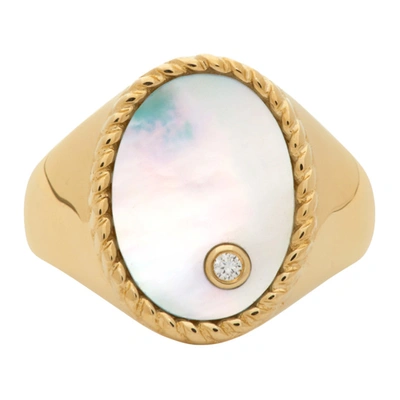 Shop Yvonne Léon Gold Oval Nacre Signet Ring In Gold/pearl