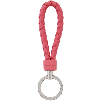 Shop Bottega Veneta Pink Intrecciato Loop Keychain In 5632 Pink