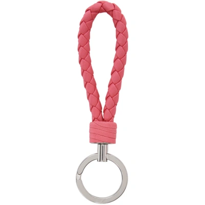 Shop Bottega Veneta Pink Intrecciato Loop Keychain In 5632 Pink