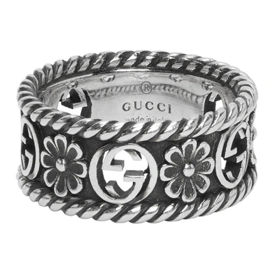 Shop Gucci Silver Interlocking G Flower Ring