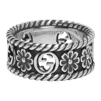 Shop Gucci Silver Interlocking G Flower Ring