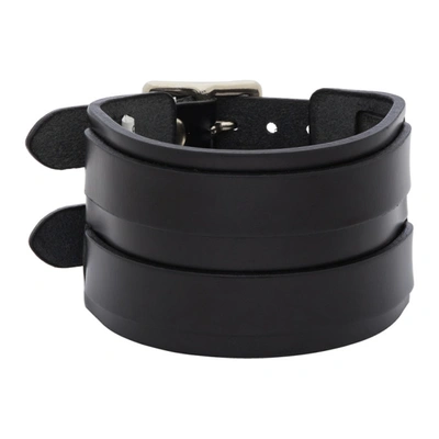 Shop Junya Watanabe Black Leather Double Bucket Bracelet In 1 Black