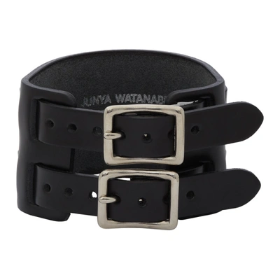 Shop Junya Watanabe Black Leather Double Bucket Bracelet In 1 Black