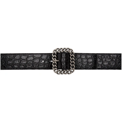 Shop Saint Laurent Black Croc St Sulspice Belt In 1000 Black