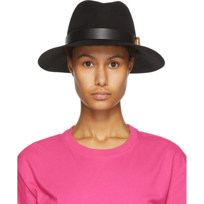 Shop Valentino Black  Garavani Wool Vlogo Fedora Hat In No1 Black