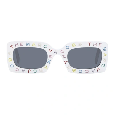 Shop Marc Jacobs White 'the Logo' Rectangular Sunglasses In 0vk6 White