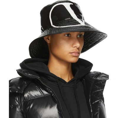 Shop Valentino Black  Garavani Shiny Vlogo Bucket Hat In 0ni Black/w