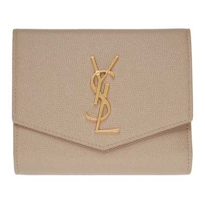 Shop Saint Laurent Taupe Uptown Compact Wallet In 2721 Drkbei