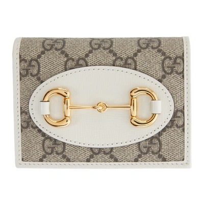 Shop Gucci Beige And White  1955 Horsebit Card Holder In 9761 Brn/wh