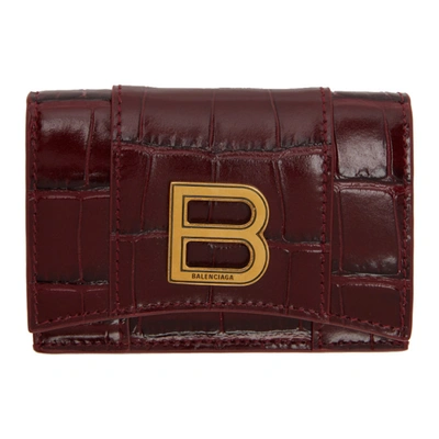 Shop Balenciaga Red Croc Mini Hourglass Wallet In 6211 Drkred