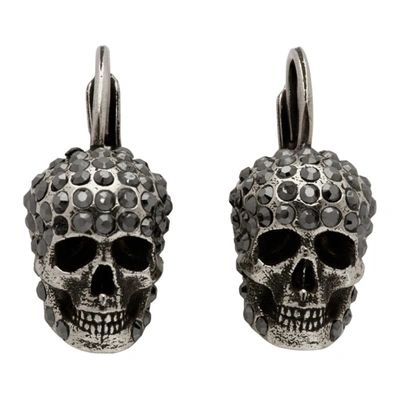 Shop Alexander Mcqueen Silver Skull Hoop Earrings In 1177 0446