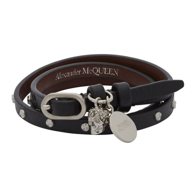 Shop Alexander Mcqueen Silver & Black Wraparound Studded Bracelet In 1000 Black