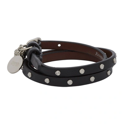 Shop Alexander Mcqueen Silver & Black Wraparound Studded Bracelet In 1000 Black