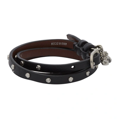 Shop Alexander Mcqueen Silver & Black Wraparound Studded Bracelet In 1000 Black