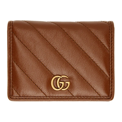 Shop Gucci Brown Diagonal Gg Marmont 2.0 Card Case In 2535 Cuir/cuir