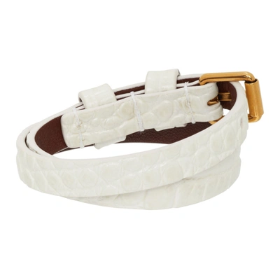 Shop Alexander Mcqueen White Croc Double Wrap Bracelet In Deep Ivory