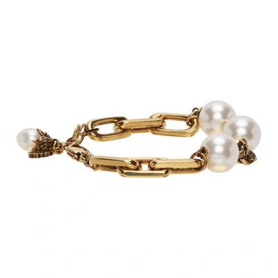 Alexander Mcqueen Pearl-embellished Skull Bracelet In 4039 Mix