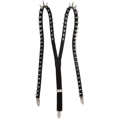Shop Gucci Black Leather Spike Suspenders In 1000 Black