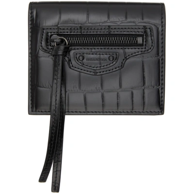 Shop Balenciaga Black Croc Neo Classic Bifold Wallet In 1000 Black