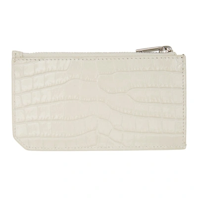 Shop Saint Laurent Off-white Croc Fragment Card Holder In 9207 White